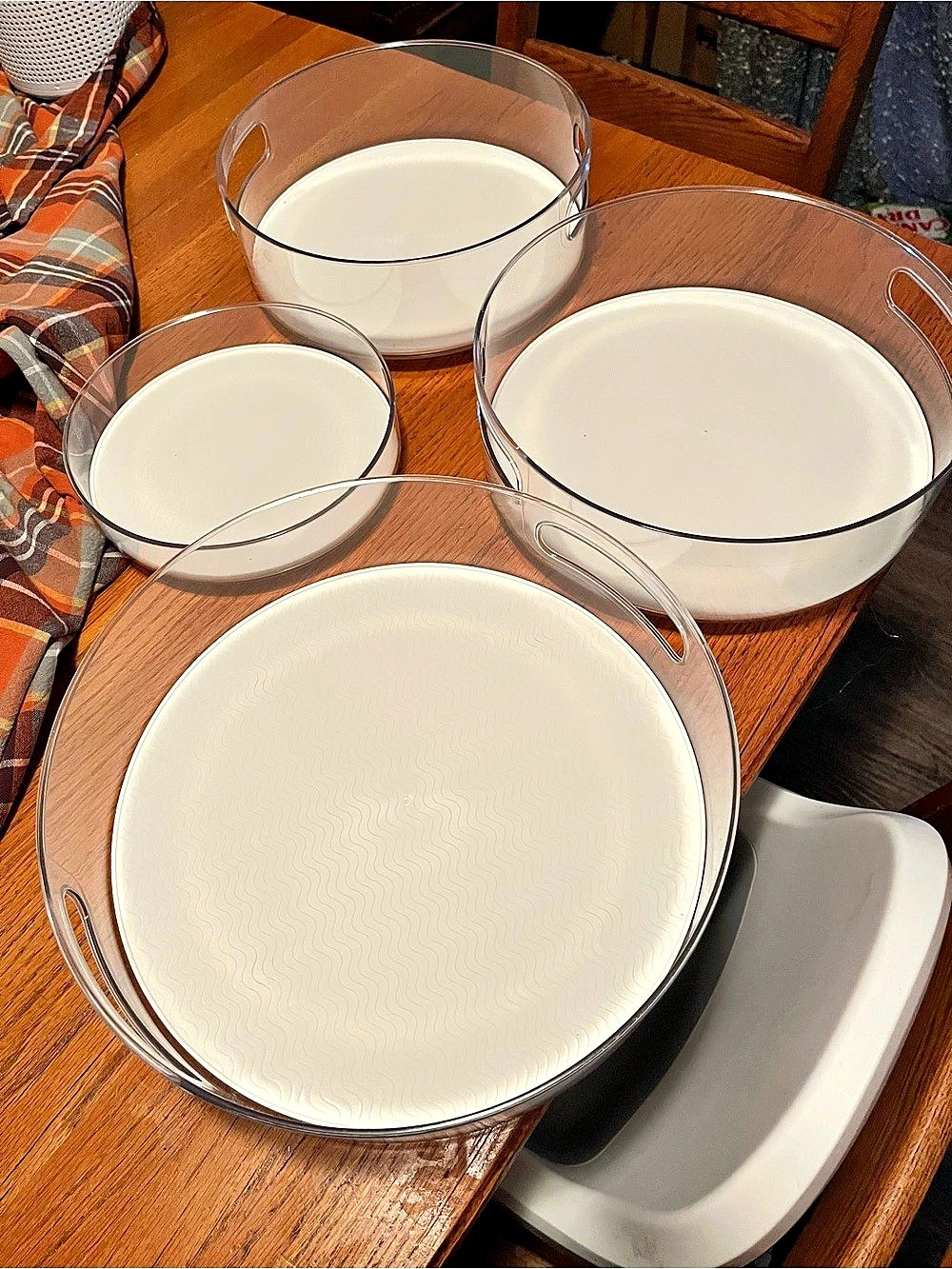KAGUYA 4 Pack Lazy Susan Organizer Clear & White Set